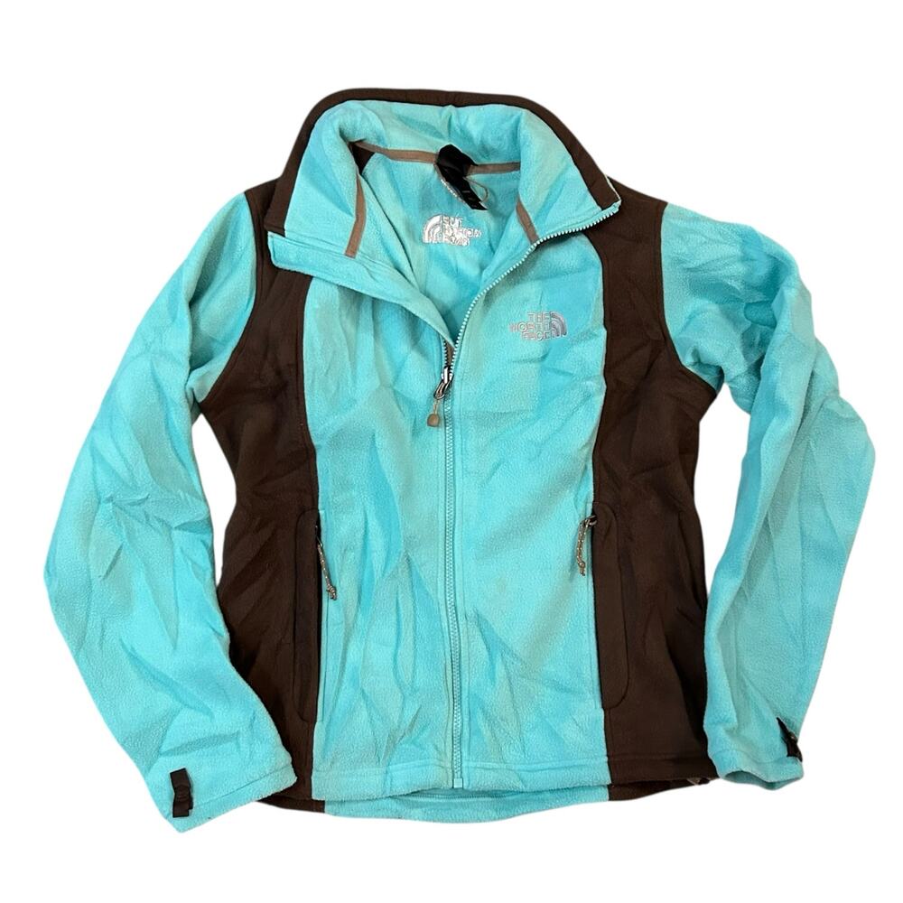 The North Face Khumbu Fleece Zip Up Jacket Womens Small Blue Brown Colorblock